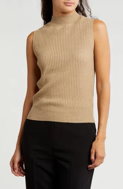 Gemma + Jane Sleeveless Rib Sweater In Brown Gold