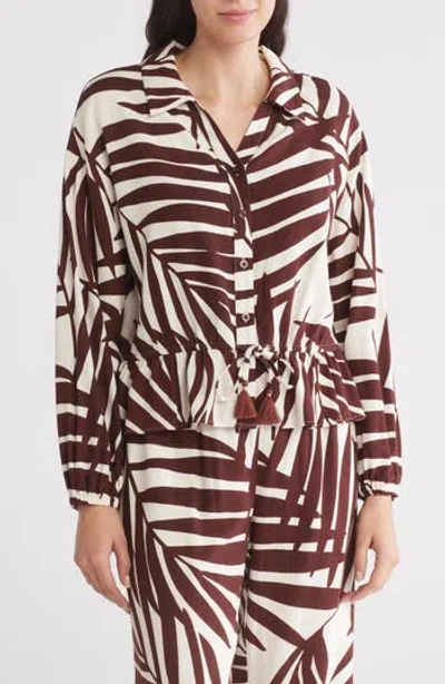 Gemma + Jane Tassel Tie Front Shirt In Brown/white