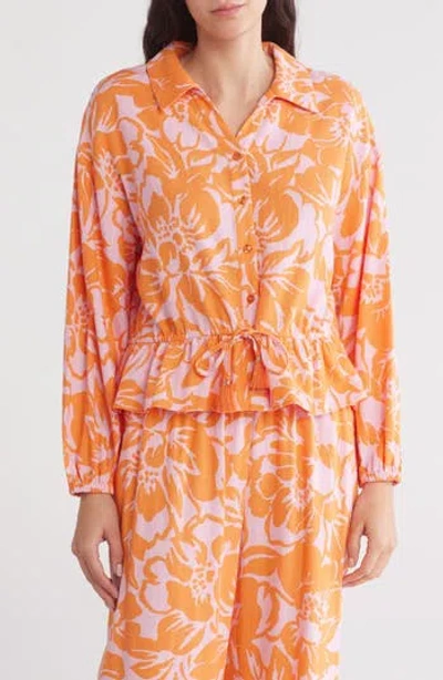 Gemma + Jane Tassel Tie Front Shirt In Orange/lilac
