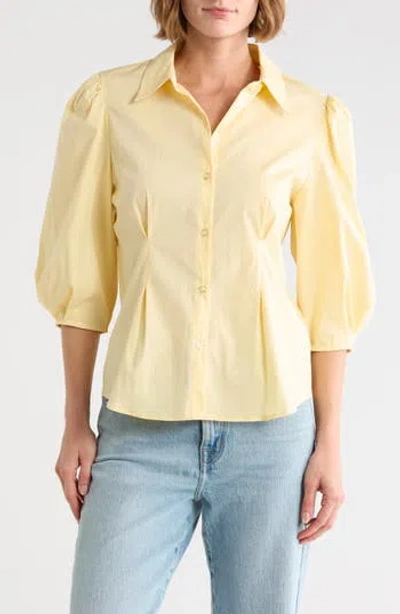Gemma + Jane Three-quarter Sleeve Pleated Waist Button-up Shirt In Multi