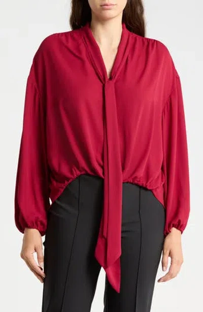 Gemma + Jane Tie Neck Draped Blouse In Red Wine