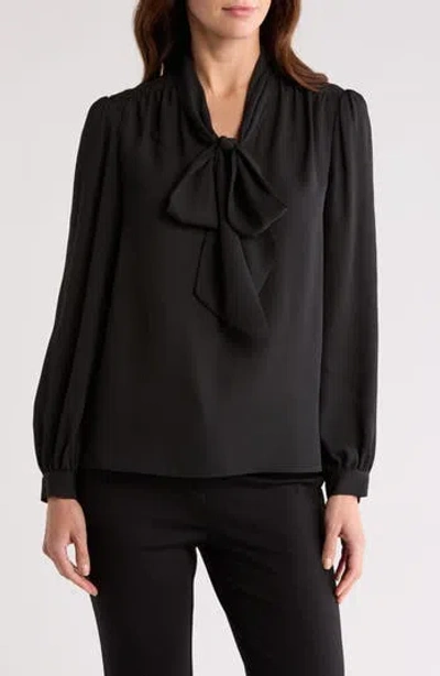 Gemma + Jane Tie Neck Georgette Top In Black