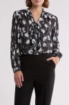 Gemma + Jane Tie Neck Georgette Top In Black/grey Tulip