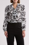 Gemma + Jane Tie Neck Georgette Top In Black/white Floral