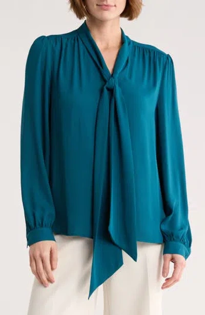 Gemma + Jane Tie Neck Georgette Top In Blue