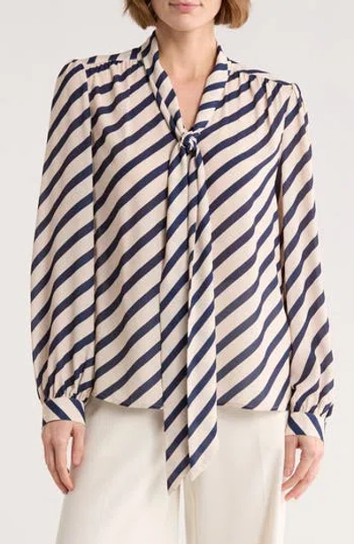 Gemma + Jane Tie Neck Georgette Top In Blue