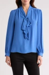 Gemma + Jane Tie Neck Georgette Top In Blue