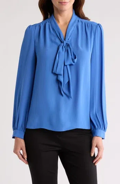 Gemma + Jane Tie Neck Georgette Top In Blue