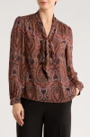 Gemma + Jane Tie Neck Georgette Top In Brown