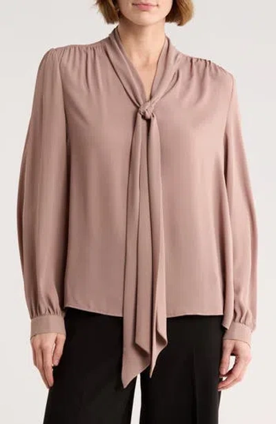 Gemma + Jane Tie Neck Georgette Top In Brown