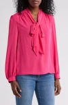 Gemma + Jane Tie Neck Georgette Top In Cerise Pink