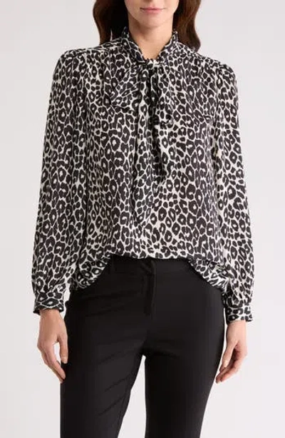 Gemma + Jane Tie Neck Georgette Top In Leopard