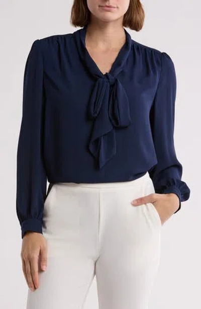 Gemma + Jane Tie Neck Georgette Top In Navy