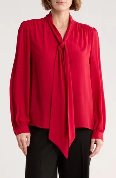 Gemma + Jane Tie Neck Georgette Top In Red