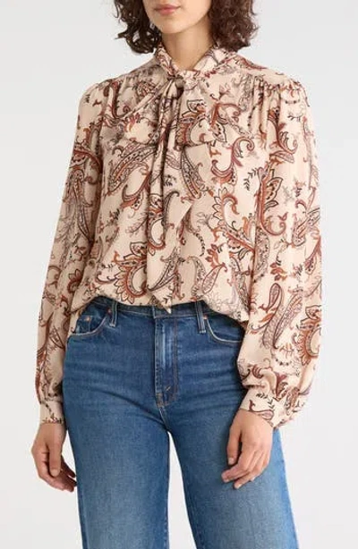 Gemma + Jane Tie Neck Georgette Top In Brown