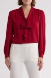 Gemma + Jane Tie Neck Georgette Top In Wine