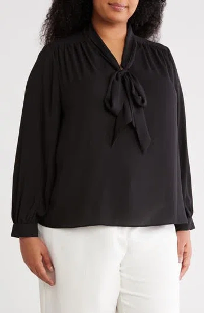 Gemma + Jane Tie Neck Long Sleeve Top In Black