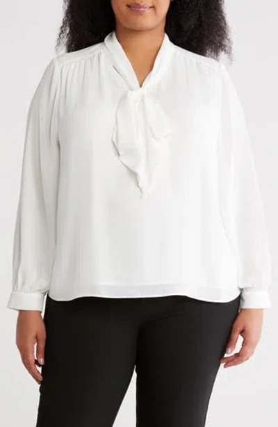 Gemma + Jane Tie Neck Long Sleeve Top In White