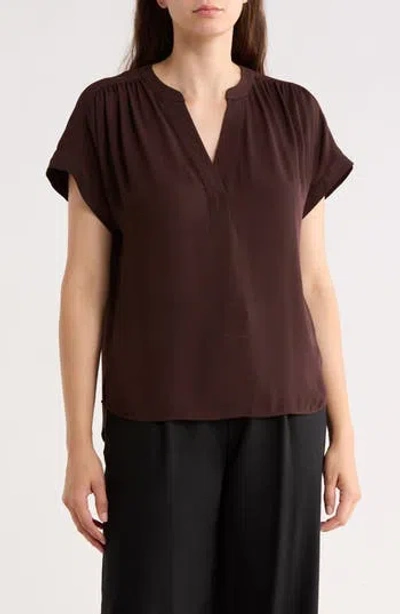 Gemma + Jane V-neck Popover Top In Brown