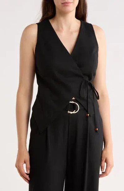 Gemma + Jane Wrap Front Vest Top In Black