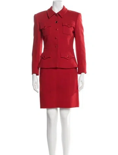 Pre-owned Gemma Kahng Vintage Wool Skirt Suit In Red