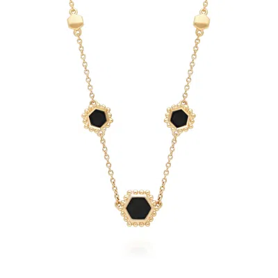 Gemondo Women's Black Onyx Flat Slice Hex Chain Necklace In Gold Sterling Silver In Red