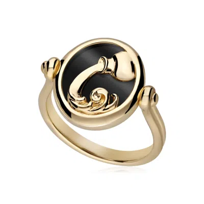 Gemondo Women's Black Zodiac Aquarius Flip Ring In Gold Plated Silver In Gray