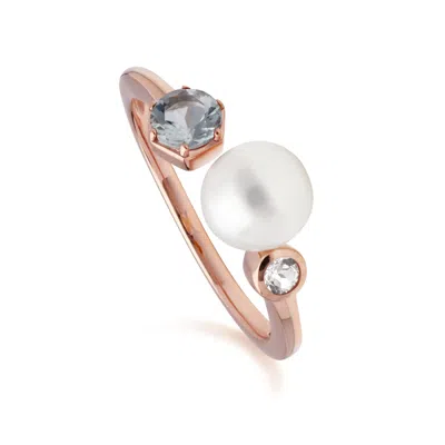 Gemondo Women's Blue Pearl Aquamarine & Topaz Open Ring In Rose Gold Plated Sterling Silver In Gray