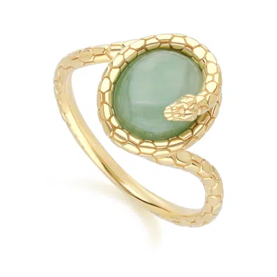 Gemondo Women's Green Jade Winding Snake Ring In Gold Plated Sterling Silver In Gray