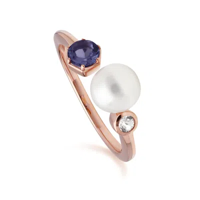 Gemondo Women's Pink / Purple Pearl, Tanzanite & Topaz Open Ring In Rose Gold Plated Sterling Silver