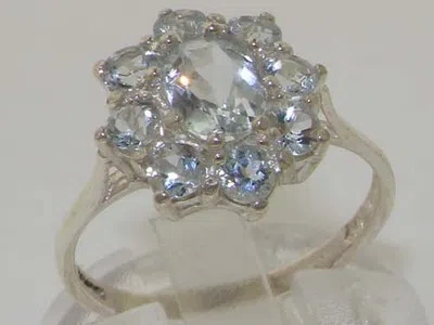 Pre-owned Gems Of America 10k White Gold Natural Aquamarine Womens Cluster Ring - Sizes 4 To 12 In Blue