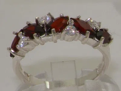 Pre-owned Gems Of America 10k White Gold Natural Garnet & Diamond Womens Eternity Ring - Sizes 4 To 12 In Red
