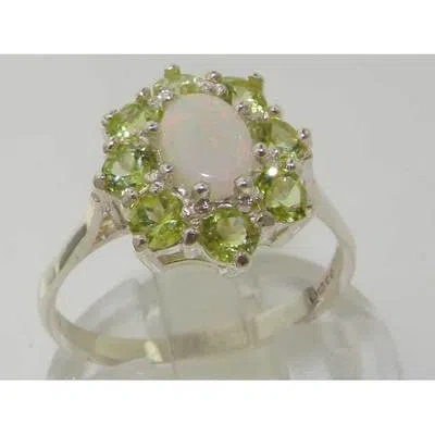 Pre-owned Gems Of America 10k White Gold Natural Opal & Peridot Womens Cluster Ring - Sizes 4 To 12 In Multicolor