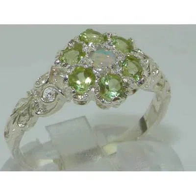 Pre-owned Gems Of America 10k White Gold Natural Opal & Peridot Womens Vintage Daisy Ring - Sizes 4 To 12 In Multicolor
