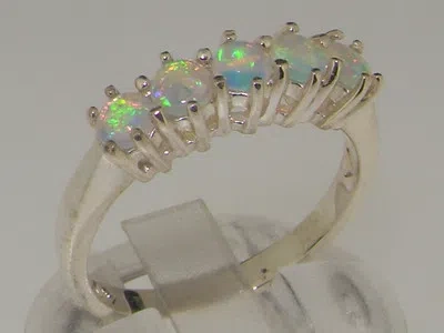 Pre-owned Gems Of America 10k White Gold Natural Opal Womens Eternity Ring - Sizes 4 To 12 In Multicolor