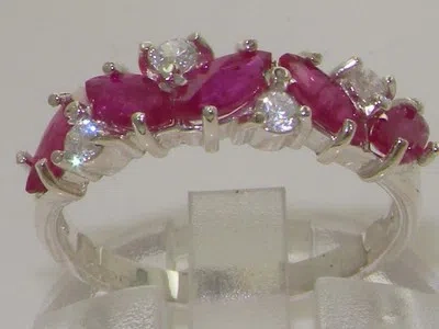 Pre-owned Gems Of America 10k White Gold Natural Ruby & Diamond Womens Eternity Ring - Sizes 4 To 12 In Red