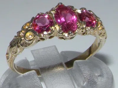 Pre-owned Gems Of America 10k Yellow Gold Natural Pink Tourmaline Womens Trilogy Ring - Sizes 4 To 12