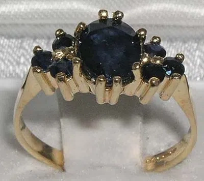 Pre-owned Gems Of America 10k Yellow Gold Natural Sapphire Womens Classic Ring - Sizes 4 To 12 In Blue