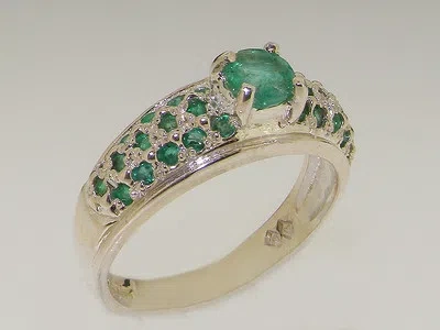 Pre-owned Gems Of America 925 Sterling Silver Natural Emerald Womens Band Ring - Sizes 4 To 12 In Green