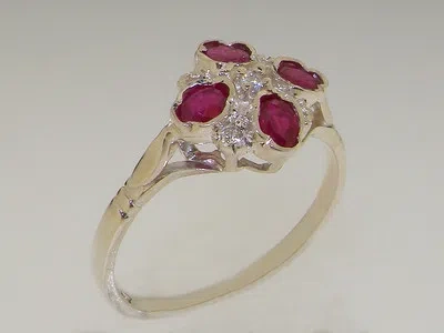 Pre-owned Gems Of America 925 Sterling Silver Natural Ruby & Diamond Womens Cluster Ring - Sizes 4 To 12 In Red