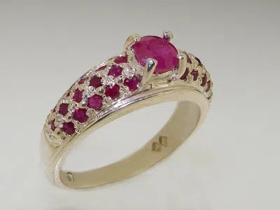 Pre-owned Gems Of America 925 Sterling Silver Natural Ruby Womens Band Ring - Sizes 4 To 12 In Red