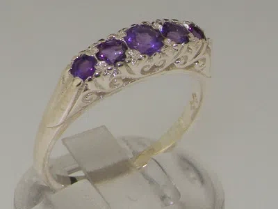 Pre-owned Gems Of America 9ct White Gold Natural Amethyst Womens Band Ring - Sizes 4 To 12 In Purple