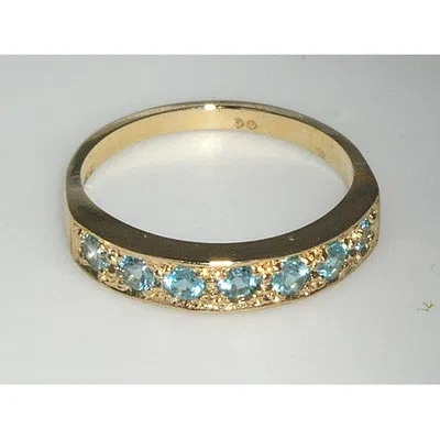 Pre-owned Gems Of America Solid 10k .417 Yellow Gold Natural Blue Topaz Womens Band Ring - Sizes 4 To 12