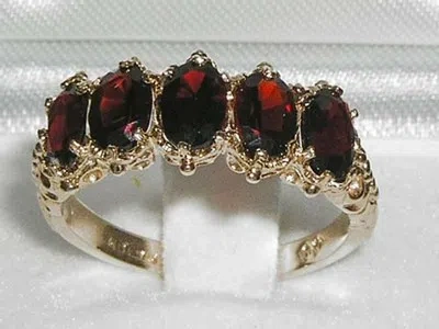 Pre-owned Gems Of America Solid 10k .417 Yellow Gold Natural Garnet Womens Band Ring - Sizes 4 To 12 In Red
