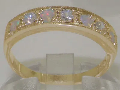 Pre-owned Gems Of America Solid 10k .417 Yellow Gold Natural Opal & Cz Womens Band Ring - Sizes 4 To 12 In White/colorless