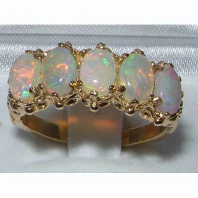 Pre-owned Gems Of America Solid 10k .417 Yellow Gold Natural Opal Womens Band Ring - Sizes 4 To 12 In Multicolor