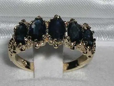 Pre-owned Gems Of America Solid 10k .417 Yellow Gold Natural Sapphire Womens Band Ring - Sizes 4 To 12 In Blue