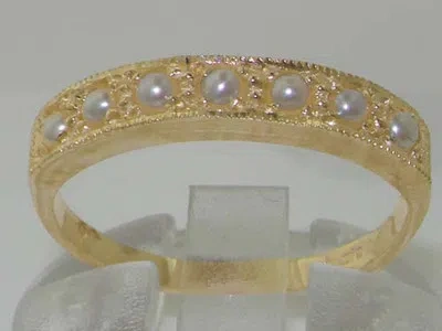Pre-owned Gems Of America Solid 10k .417 Yellow Gold Pearl Womens Band Ring - Sizes 4 To 12 In White