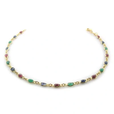 Pre-owned Gems4me Colorful Emeralds 10k Gold Bracelet - B1117 In Light Gray