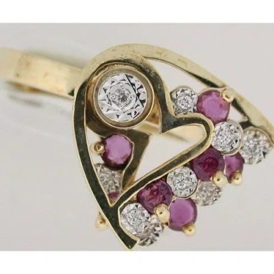 Pre-owned Gems4me Motion Ring Double Heart 14k Gold Diamond And Rubies - Fl879